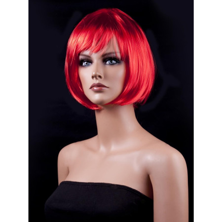 Peruca Cosplay, Cyrax, Tunsoare Bob cu Breton, pentru Carnaval, Halloween, Petreceri Tematice, din PET, Marime Universala, Rosu