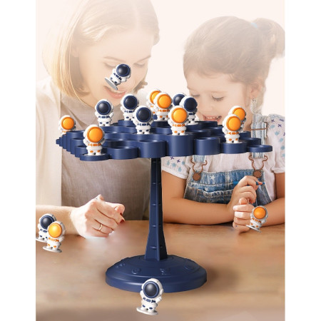 Joc Interactiv, Cyrax, Astronauti in Echilibru, +3 Ani, din Plastic, 50 de Pioni, Placa de Echilibru, Roata cu Pedepse, Zar, 14 x 7 x 14 cm, Albastru