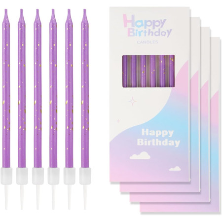Set 6 Lumanari Lungi, Cyrax, din Parafina, 10 x 0.5 cm, Happy Birthday, Mov