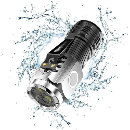 Lanterna cu 3 Nuclee Led,  Incarcare USB, Autonomie 4-20h, Raza Maxima 100-200 m, 5W, 4 x 4 x 9 cm, Suport de Agatat, Fund Magnetic, Argintiu