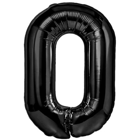 Balon din Folie Metalizata, Cyrax, Figurina Cifra, Tema Aniversare 40 cm, Ambalaj Individual, Pai inclus, Umflare cu Aer sau Heliu, Negru, Cifra 0