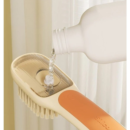 Perie Multifunctionala 2 in 1,  Perie Densa/Perie din Piele de Caprioara, cu Recipient Lichid, Maner Lung, 20.1x 4.3 x 5 cm, Portocaliu