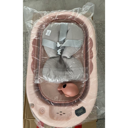 Cada de Baie, Cyrax, pentru Copii 0 luni - 6 Ani, cu Termometru, Pliabila, Perna Suport Inclusa, din Plastic, 81.5 x 49 x 21.5 cm, Roz