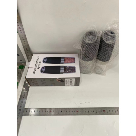 Set de 2 Rasnite electrice de Sare si Piper, Cyrax, cu Camere Depozitare Transparente, Macinare, Functionare pe Baterii, cu Lumina, ABS, 20x6.5 cm, Negru/Transparent