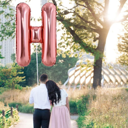 Balon Folie Metalizata Litera H, Cyrax, 80 cm, Umflati cu Heliu sau Aer, Ambalaj Individual, Pai inclus, Rose Gold