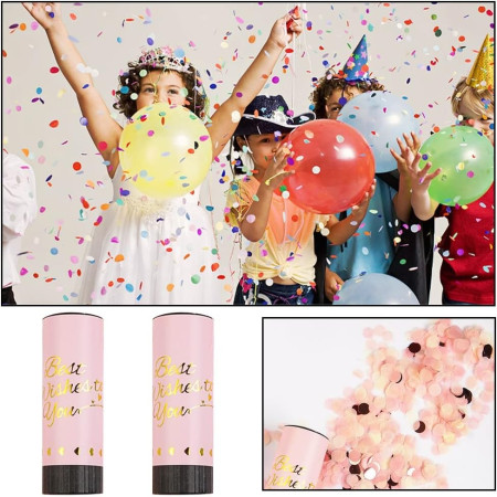 Tun de Confetti, Cyrax, Best Wishes 11 x 4 cm, Model Buline din Hartie si Folie, Roz