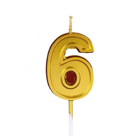 Lumanare pentru Tort Cifra 6, Cyrax, 4.8 cm, Aniversare, Aurie
