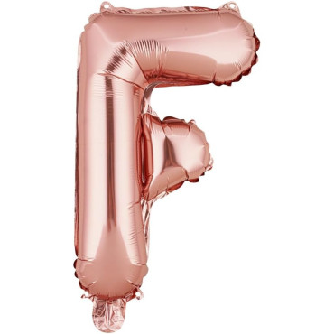 Balon Folie Metalizata Litera F, Cyrax, 40 cm, Umflati cu Heliu sau Aer, Ambalaj Individual, Pai inclus, Rose Gold