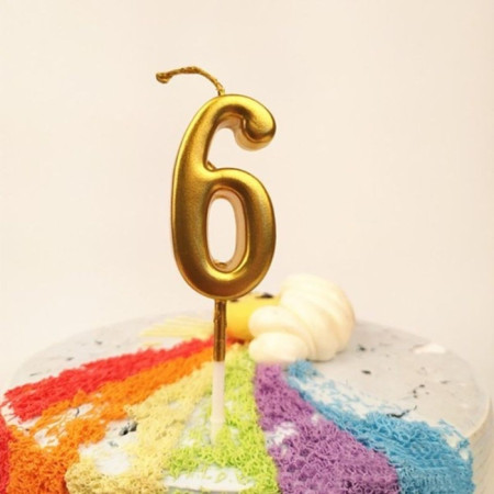 Lumanare de Tort, Cyrax, Model Cifra 6, Party, 4.5 x 2.5 cm, din Parafina, Auriu