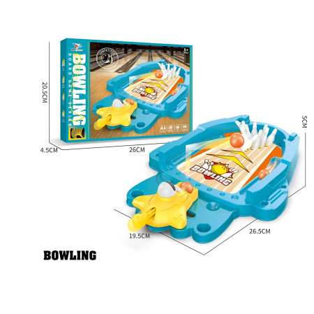 Joc de Masa Mini Bowling Interactiv pentru Copii, Cyrax, Mingi si Figurine Incluse, 26.5x19.5x5 cm, Albastru