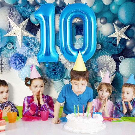 Balon din Folie Metalizata, Cyrax, Figurina Cifra, Tema Aniversare 100 cm, Ambalaj Individual, Pai inclus, Umflare cu Aer sau Heliu, Albastru, Cifra 1