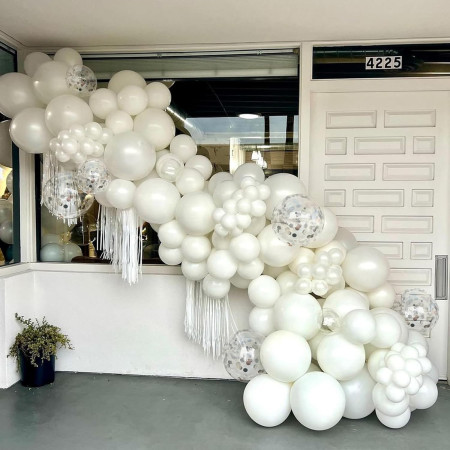 Set 10 Baloane din Latex, Cyrax, Model Party, 30 cm, 5x Alb, 5x Transparent Confetti, 2.8 g