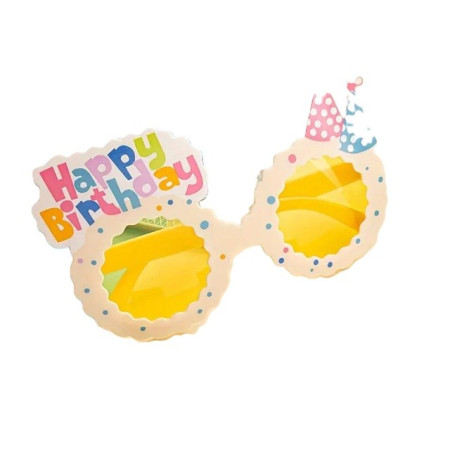 Ochelari Decorativi, Cyrax, pentru Petrecere, din ABS, Unisex, Model Happy Birthday, 13.5 x 8.5 cm, Bej cu Lentile Galbene