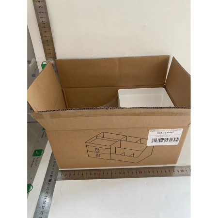 Cutie de Depozitare pentru Birou,  Pentru Makeup, Papetarie, Organizator Cosmetice, 2 Sertare si Compartimente Multiple, Model Iepuras, Plastic, 27.5x15.5x12 cm, Alb