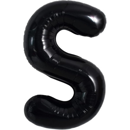 Balon Folie Metalizata Litera S, Cyrax, 40 cm, Umflati cu Heliu sau Aer, Ambalaj Individual, Pai inclus, Negru
