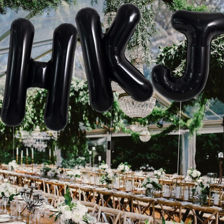 Balon Folie Metalizata Litera J, Cyrax, 40 cm, Umflati cu Heliu sau Aer, Ambalaj Individual, Pai inclus, Negru