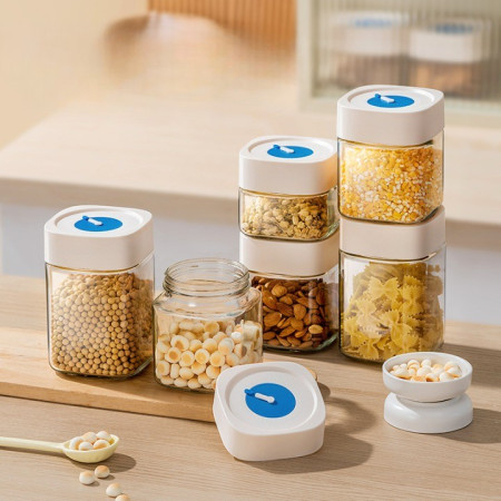 Borcan din Sticla de Inalta Calitate, Cyrax, Capac Ermetic, Uz Casnic, Depozitarea Condimentelor sau a Alimentelor Umede si Uscate, 500 mL, 10x10x9 cm, Alb