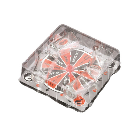 Joc de societate cu 4 pahare de shoturi din sticla Cyrax, ruleta norocului, pentru petreceri, 17x17x7.5cm