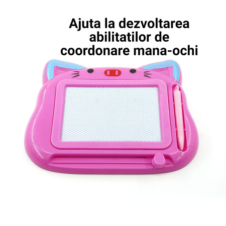 Tablita Magnetica de Scris si Desenat, Cyrax, Model Pisica, cu Creion, Dimensiuni 23.2x18.5 cm, Suprafata Desen 14.6x10.4 cm, Dezvolta Imaginatia si Creativitatea, Incurajeaza Exersarea Scrisului, Roz