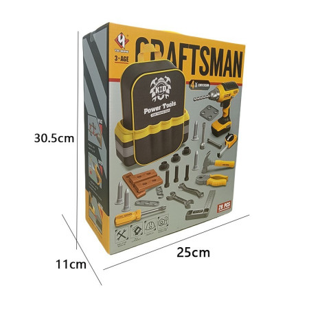 Set Scule de Jucarie pentru Copii, Cyrax, Ghiozdan cu Bormasina si Accesorii Incluse, 28 Piese, Material Plastic Durabil, Interactiv, +3 Ani, 30.5x25x11 cm, Negru/Portocaliu