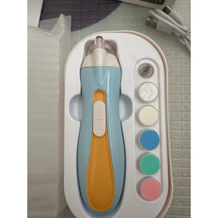 Pila Electrica, Cyrax, pentru Copii si Bebelusi, din ABS, 6 Accesorii, cu Lumina LED, 9.5 x 6 x 17 cm, Albastru/Portocaliu