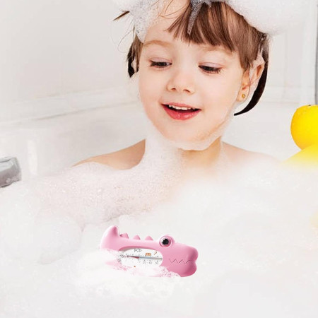 Termometru pentru Baie, Cyrax, Plutitor, Rezistent la apa, Multifunctional, Model Crocodil, 2.7x6.5x3.7 cm, Roz
