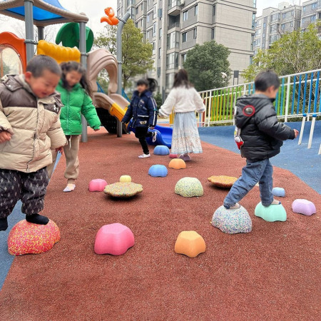 Jucarie Senzoriala de Echilibru, Cyrax, Tip Stepping Stones, 5 Piese, din Spuma, pentru Miscare, Sarituri, Prindere, Diametru 28 cm, Model 2, Multicolor