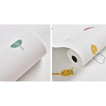 Rola Autoadeziva pentru Perete,  din Panza, 10 m, Rezistenta la Umezeala, 2.5 mm Grosime, Model Girafa si Elefant, Multicolor