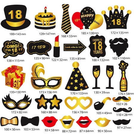 Set Accesorii pentru Petrecere, Cyrax, Props pentru Coltul de Poze, pentru Majorat, Aniversare 18 Ani, Ochelari, Palarii, Mustata, Cravata, pentru Evenimente, Multicolor