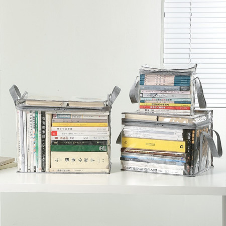 Cutie de Depozitare,  din PVC+Textil, Rezistenta la Apa, Geanta pentru Carti, 23x17x28 cm, Transparent-Alb