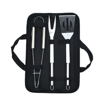 Set 3 Ustensile pentru Gratar, Cyrax, din Otel Inoxidabil, Geanta Oxford, Argintiu
