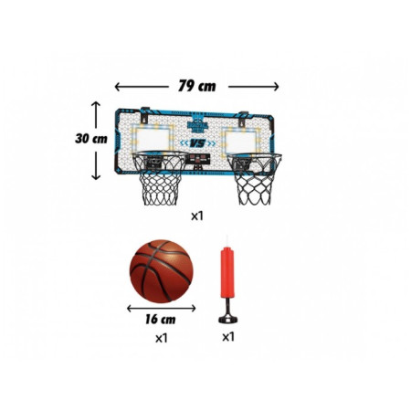 Set 2 Cosuri de Baschet pentru Copii, Cyrax, cu Tablou de Bord Electronic, Pentru 2 Jucatori, Minge, Pompa, 2 Moduri, Interior/Exterior, Inel Metalic si Rabatabil cu Arc, Luminos, 60x31x6 cm, Multicolor