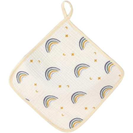 Prosop Absorbant, Cyrax, din Bumbac, 25 x 25 cm, Model Curcubeu, cu Agatatoare, Bej