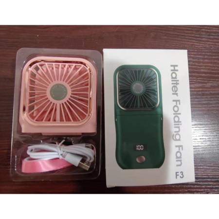 Ventilator Portabil  3 in 1, de Mana, de Gat, de Birou, 16.7 x 8 x 1.9 cm, 3 Trepte de Viteza, Incarcare USB, Pliabil, Afisaj Digital, Suport Telefon, Roz
