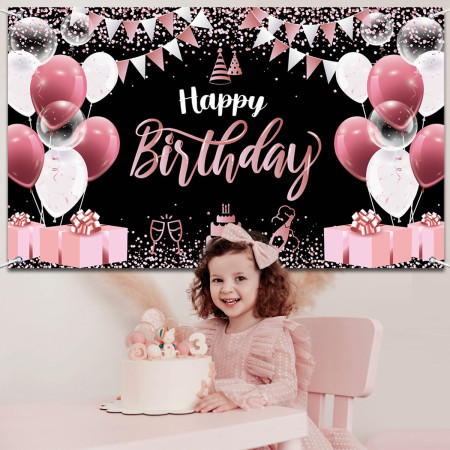 Banner Tip Fundal pentru Poze, Cyrax, din Panza, 185 x 110 cm, Sfoara 6 m, Prindere in 4 Colturi, Negru/Roz