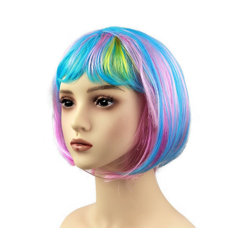 Peruca Cosplay, Cyrax, Tunsoare Bob cu Breton, pentru Carnaval, Halloween, Petreceri Tematice, din PET, Marime Universala, Multicolor
