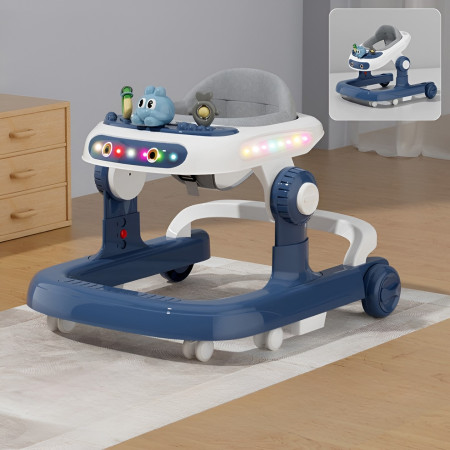 Premergator Multifunctional cu Roti Cyrax, Model Iepuras, Inaltime Ajustabila, Tavita, Muzica, Lumini, 66x59x41 cm, Albastru