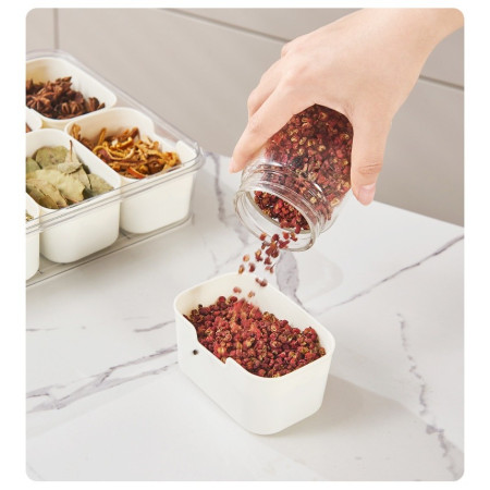 Cutie Alimentara Multifunctionala, Cyrax, pentru Condimente, Gustari,  Inchidere Etans, cu Capac si Maner, 4 Compartimente, 25 x 8 x 18 cm, Alb