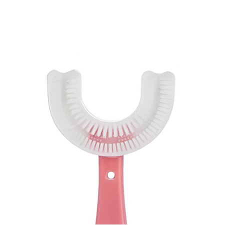 Periuta de Dinti in Forma de U,  pentru Copii 6-12 ani, Peri Moi, 12 cm, Model Inima, Culoare Roz