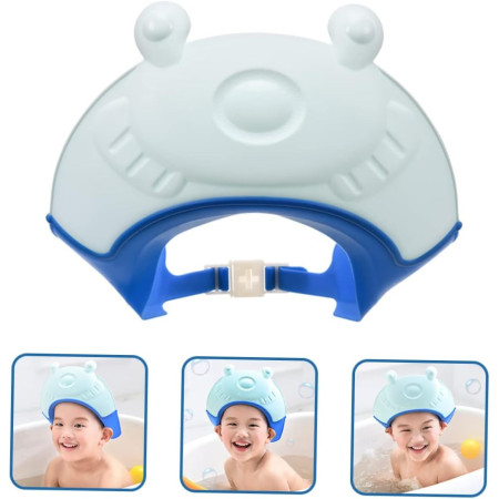 Cyrax Viziera de Protectie Baie Pentru Copii, Fippy, Model Broasca, Dimensiune ajustabila, Durabil, Usor de curatat, Impotriva Samponului, pentru Ochi si Urechi, TPE+PP, 24x23 cm, Albastru