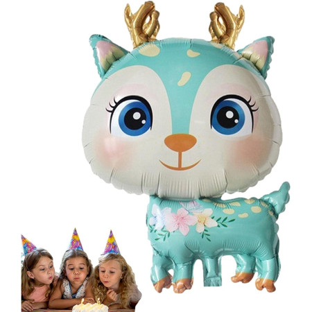 Balon din Folie Metalizata, Cyrax, Mini Figurine, Model Cerb, Tematica Aniversare, 49x74.5 cm, Ambalaj Individual, Pai Inclus, Umflare cu Aer sau Heliu, Albastru