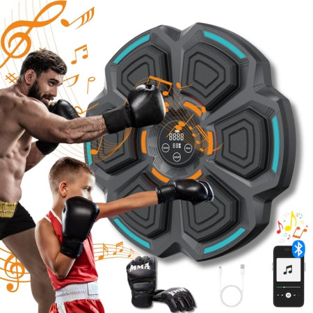 Tinta Lovituri Box Montabil pe Perete, Cyrax, Negru, Difuzor, Bluetooth, Iluminare LED, 41.5 x 6.5 x 42 cm, Manusi Incluse