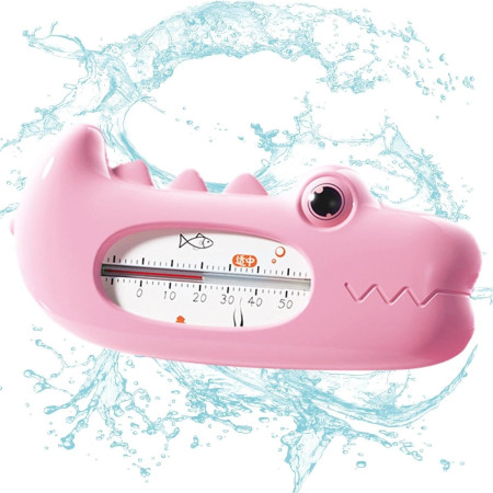 Termometru pentru Baie, Cyrax, Plutitor, Rezistent la apa, Multifunctional, Model Crocodil, 2.7x6.5x3.7 cm, Roz