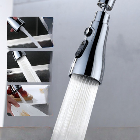 Extensie Robinet Bucatarie, Cyrax, Universal, 3 Moduri de Curgere Apa, Otel Inoxidabil, Rotire 360 de Grade, Cap Pivotant, Adaptor Baterie Bucatarie, 9.7x5.1 cm, Gri