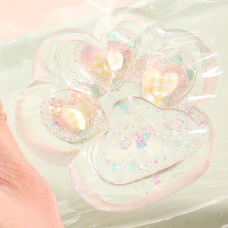 Jucarie Antistres Squishy, Cyrax, Labuta de Pisica Pufoasa, cu Revenire Lenta, 7 x 6.5 cm, Model Inima, Multicolor