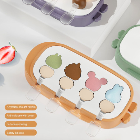 Forma pentru inghetata Cyrax, 4 compartimente, forme cu animalute, materialsilicon si ABS, 21 x 12.8 x 3cm, portocaliu