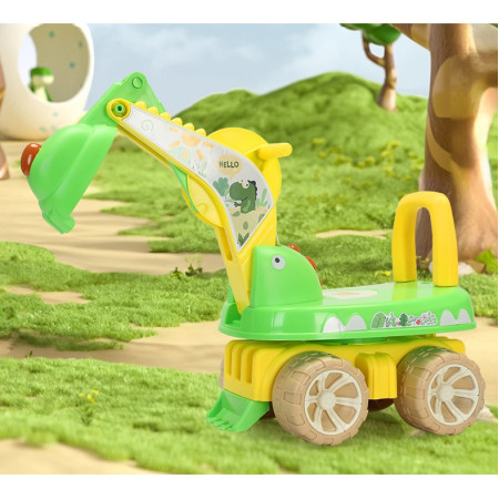 Excavator pentru Copii, Cyrax, 1-3 Ani, Greutate Portanta 30 kg, Muzica si Lumini, Rotatie 360 Grade, 45 x 31 x 35 cm, 4 Roti, Verde