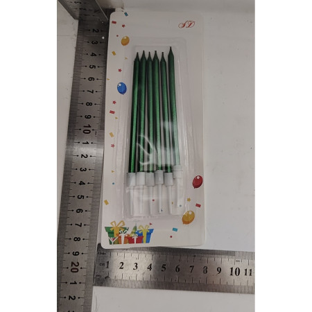 Set 6 Lumanari de Tort, Cyrax, din Parafina, 11 x 0.4 cm, Lucioase, Verde