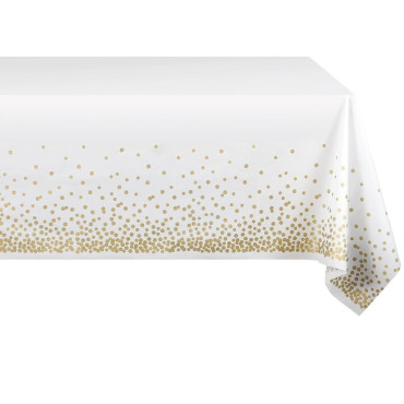 Fata de Masa, Cyrax, din PEVA, Imprimeu Buline, 137 x 274 cm, Impermeabila, Fara Pete, Curatare Rapida, Crem