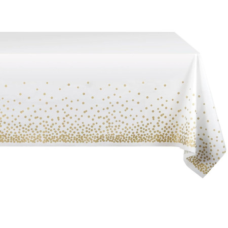 Fata de Masa, Cyrax, din PEVA, Imprimeu Buline, 137 x 274 cm, Impermeabila, Fara Pete, Curatare Rapida, Crem
